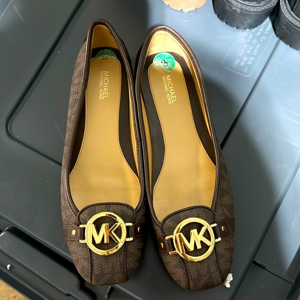 Michael Kors Brown Flats with Gold Logo